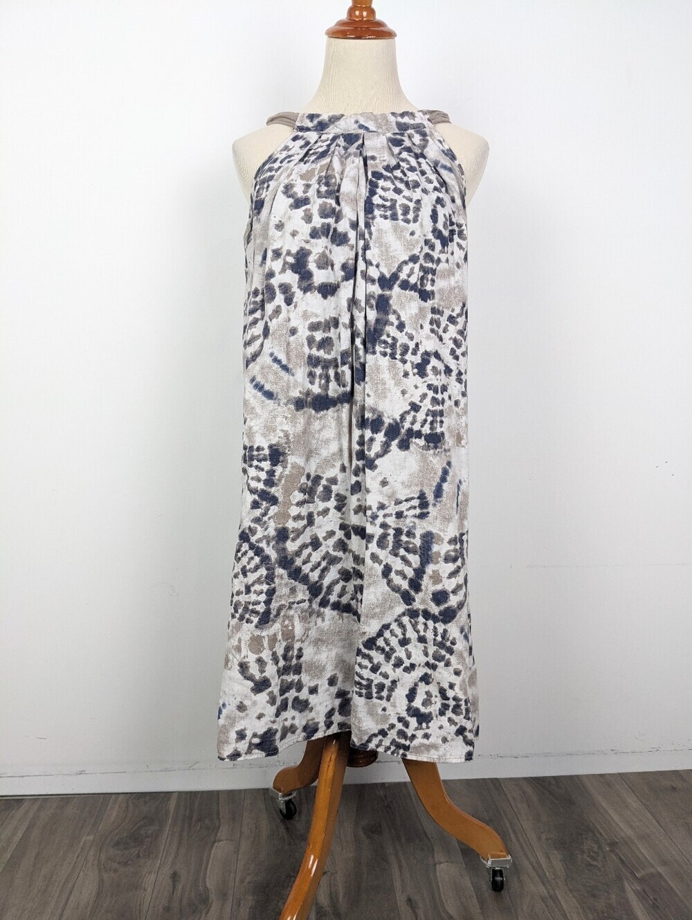 Bella Umbra Italy Linen Summer Dress Size Extra Small Gray Brown Blue
